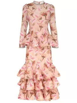 Многоярусное платье с иллюстрированным принтом ZIMMERMANN, розовый