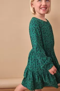 Многоярусное платье с принтом (3 16 лет) Next, зеленый