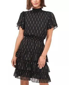 Многоярусное платье с присборенной талией и развевающимися рукавами с принтом MSK, мультиколор