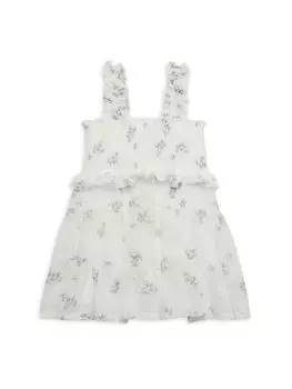Многоярусное платье со сборками и цветочным принтом для маленьких девочек Baby Sara, белый