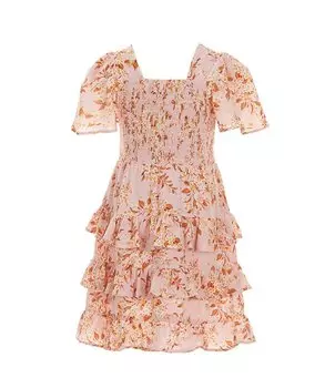 Многоярусное платье со сборками и короткими рукавами для маленьких девочек Chelsea & Violet 2T-6X с цветочным принтом, розовый