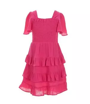 Многоярусное платье со сборками и короткими рукавами для маленьких девочек Chelsea & Violet 2T-6X, розовый