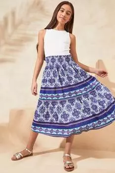 Многоярусное платье-юбка макси Holiday Shop (5–16 лет) Lipsy, синий