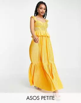 Многоярусное плиссированное платье макси с корсетом ASOS DESIGN Petite