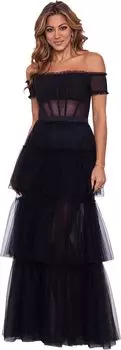 Многоярусное сетчатое платье через плечо Betsy & Adam, черный