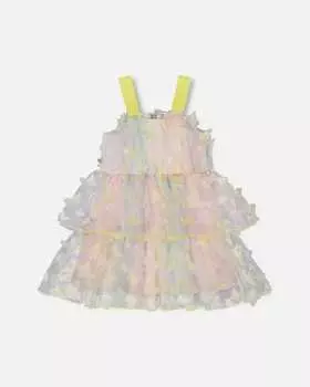 Многоярусное сетчатое платье с разноцветным принтом и бабочками Deux par Deux, цвет multicolored with butterflies