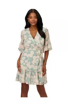 Многоярусное шифоновое платье с цветочным принтом Adrianna Papell, зеленый