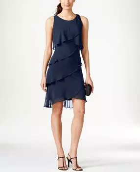 Многоярусное шифоновое платье SL Fashions, темно-синий