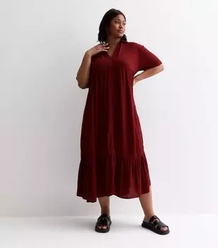 Многоярусное свободное платье миди с короткими рукавами Curves Rust New Look, бордовый