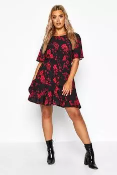 Многоярусное свободное платье плюс boohoo, черный