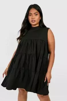 Многоярусное свободное платье Plus Plus boohoo, черный