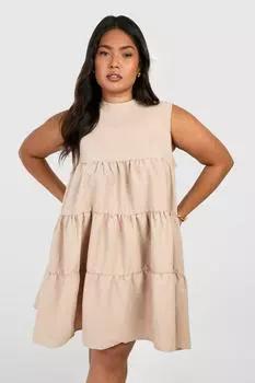 Многоярусное свободное платье Plus Plus boohoo, бежевый