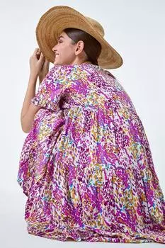 Многоярусное свободное платье с абстрактным принтом Roman, розовый