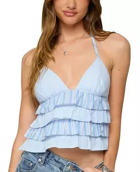 Многоярусный топ-бюстье с рюшами и открытой спиной в полоску Edikted, синий