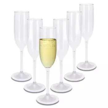 Многоразовый пластиковый бокал для шампанского 165 мл, устойчивый к царапинам - набор из 6 шт. - походный бокал для шампанского многоразовый - бокал на ножке для шампанского Флейта для шампанского пластиковый бокал для шампанского Spetebo