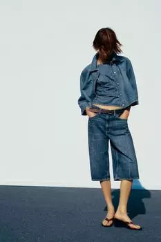 Многослойная джинсовая куртка trf ZARA, синий