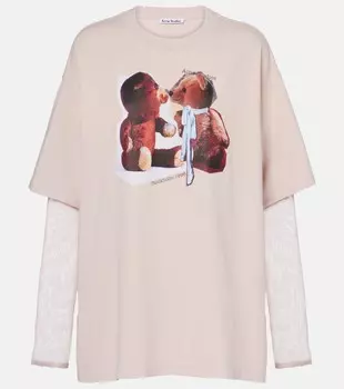 Многослойная футболка из печатного хлопка Acne Studios, Violet Pink