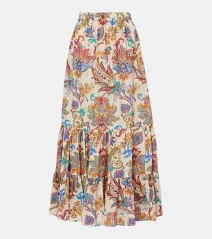 Многослойная хлопковая юбка макси с узором пейсли Etro, Stampa F. Do Bianco