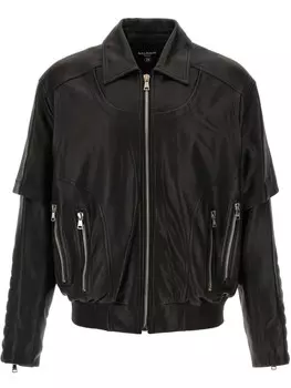 Многослойная кожаная куртка Balmain, черный