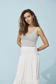 Многослойная летняя юбка-макси из трикотажа с английской вышивкой Jdy, белый