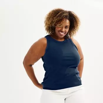 Многослойная майка в рубчик с высоким воротником Sonoma Goods For Life больших размеров, цвет Navy Tundra