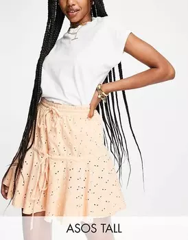 Многослойная мини-юбка абрикосового цвета с вышитым узором ASOS DESIGN Tall