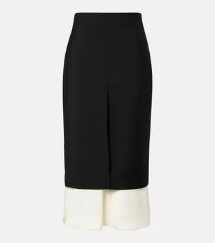 Многослойная шерстяная и мохеровая миди-юбка Rhe, черный