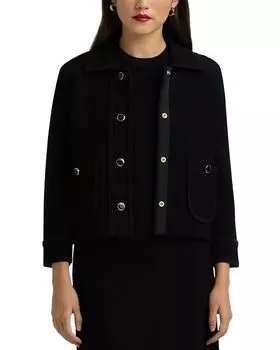 Многослойная текстурированная трикотажная куртка с воротником-стойкой St. John, черный