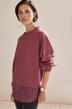 Многослойная толстовка с длинными рукавами и тканевая рубашка Next, розовый