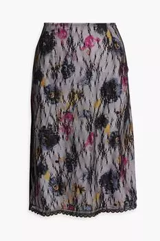 Многослойная юбка из крепдешина и кружева с цветочным принтом ANNA SUI, сиреневый