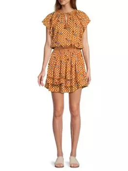 Многослойное блузонное платье с принтом Elsa Poupette St Barth, цвет Orange Multi