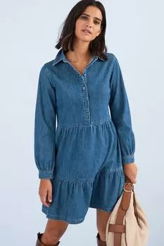 Многослойное джинсовое мини-платье с длинными рукавами Next, синий