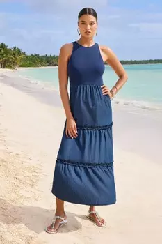 Многослойное гибридное платье макси без рукавов и спинки Lipsy, мультиколор