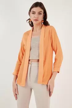 Многослойное кимоно-кардиган из жатого хлопка с воротником и рукавами 5864974 Lela, апельсин