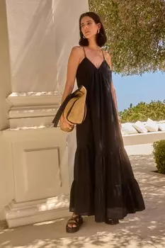 Многослойное летнее платье макси Next, черный