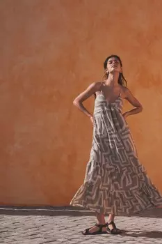 Многослойное летнее платье макси Next, зеленый