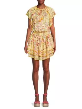 Многослойное мини-платье Elsa со сборками Poupette St Barth, желтый