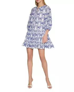 Многослойное мини-платье с бабочками и ажурными отверстиями MILLY, синий