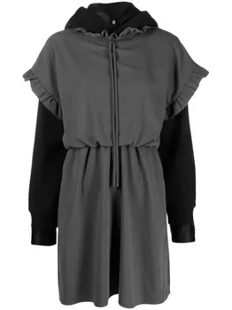 Многослойное мини-платье с капюшоном MM6 Maison Margiela, серый