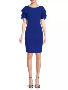 Многослойное платье-футляр с развевающимися рукавами Dkny, цвет Deep Cobalt