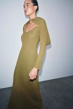 Многослойное платье из жоржета ZARA, оливково-зеленый