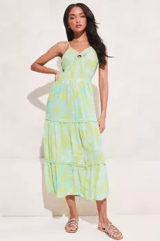 Многослойное платье макси с бретелями и декоративными кольцами Lipsy, зеленый