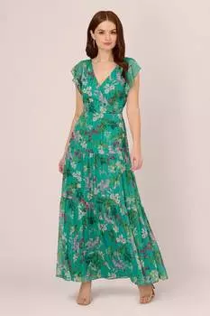 Многослойное платье макси с принтом Adrianna Papell, зеленый