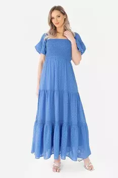 Многослойное платье мидакси со сборкой спереди и декоративной отделкой Lovedrobe, синий