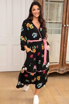 Многослойное платье миди Amara спереди Черное с цветами Pour Moi, черный