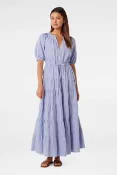 Многослойное платье миди Gabbie из смесового льна Forever New, синий