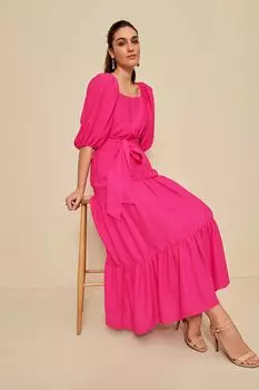 Многослойное платье миди с квадратным вырезом Next, розовый