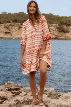 Многослойное платье миди с V-образным вырезом и вышивкой Threadbare, оранжевый