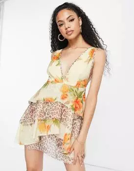 Многослойное платье мини с оборками и необработанным краем ASOS DESIGN