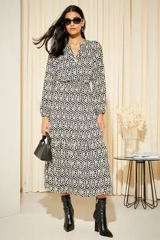 Многослойное платье-рубашка миди с длинными рукавами и V-образным вырезом Friends Like These, белый